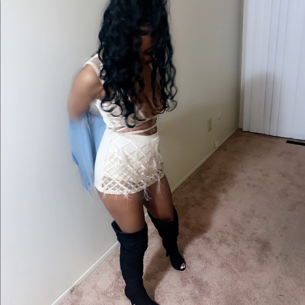 Tan see through two piece short/skirt set